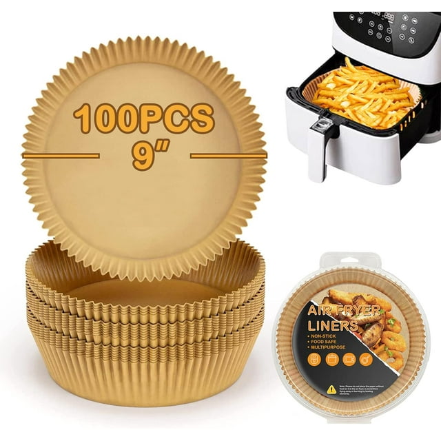 Doublures en Papier Jetables pour Friteuse à Air Chaud Ninja AF101C, Doublures en Papier Parchemin de 9 Pouces, Tampons Ronds Antiadhésifs Jetables Non Blanchis pour Friteuse à Air, Rôtissage au Micro-Ondes (100 Pcs)