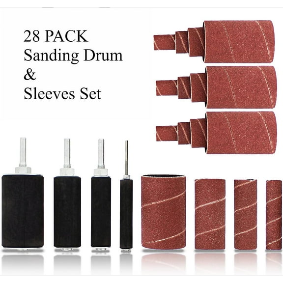 28 PACK 2" Sanding Drums and Sleeves Set With 1/4 Shank For Drill Assorted Grits