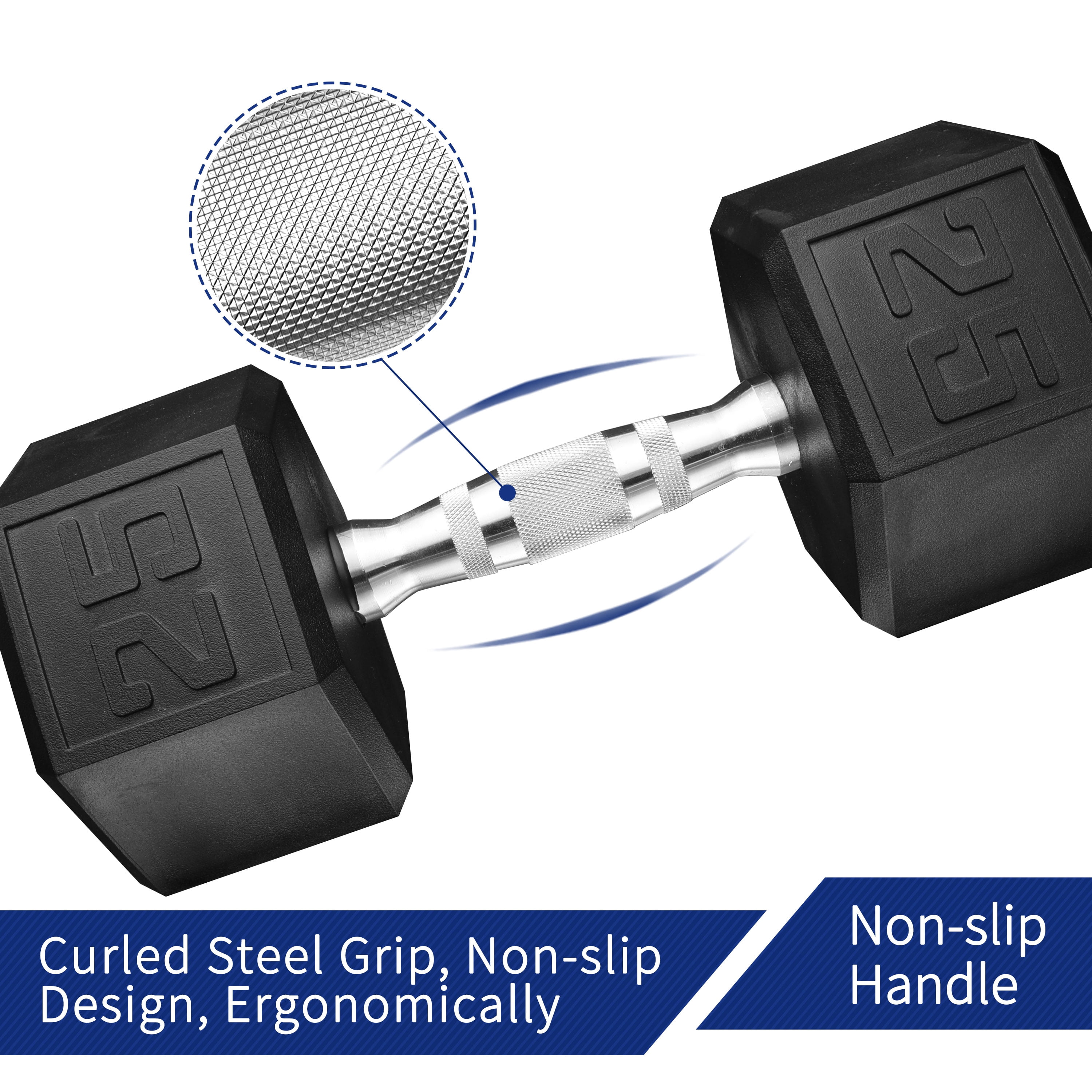 (2 pack) Athletic Works 25lb Hex Dumbbell, Single Weight, Black