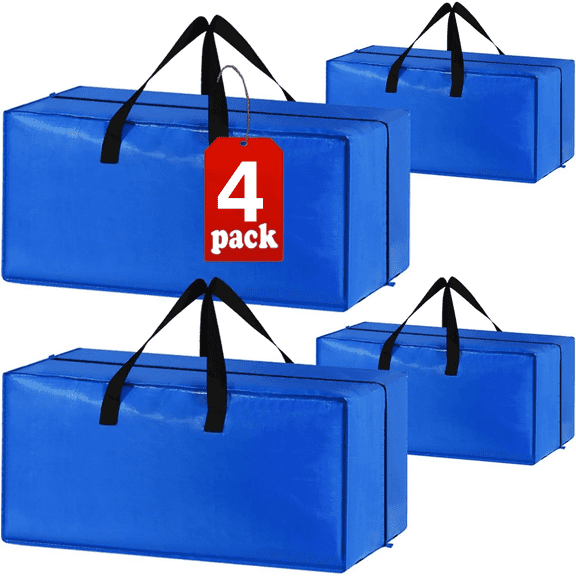 Siloon Heavy Duty Moving Bags, Extra Large, Sturdy Handles & Backpack Straps, 35-lb Capacity, Blue, 4 Pack