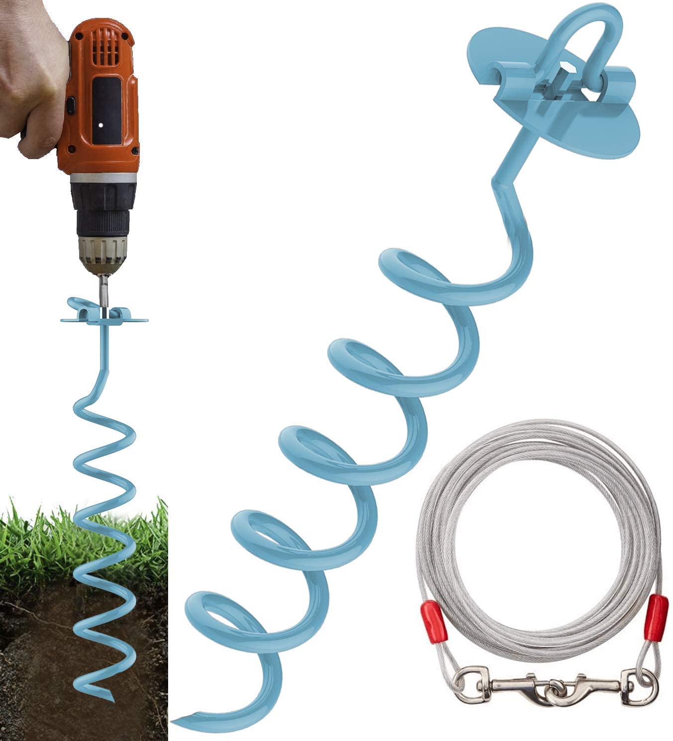 Eurmax 16inch Up to 500lbs Spiral Dog Tie Out Ground Spiral Anchor Stake Ideal for All Kinds of Pets.