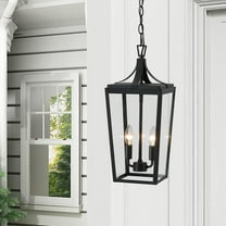 Kyrid 19.5’’ 2-Light Sandy Black Hardwired Outdoor Lantern Pendant Light with Clear Glass
