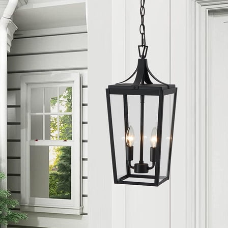 Kyrid 19.5’’ 2-Light Sandy Black Hardwired Outdoor Lantern Pendant Light with Clear Glass