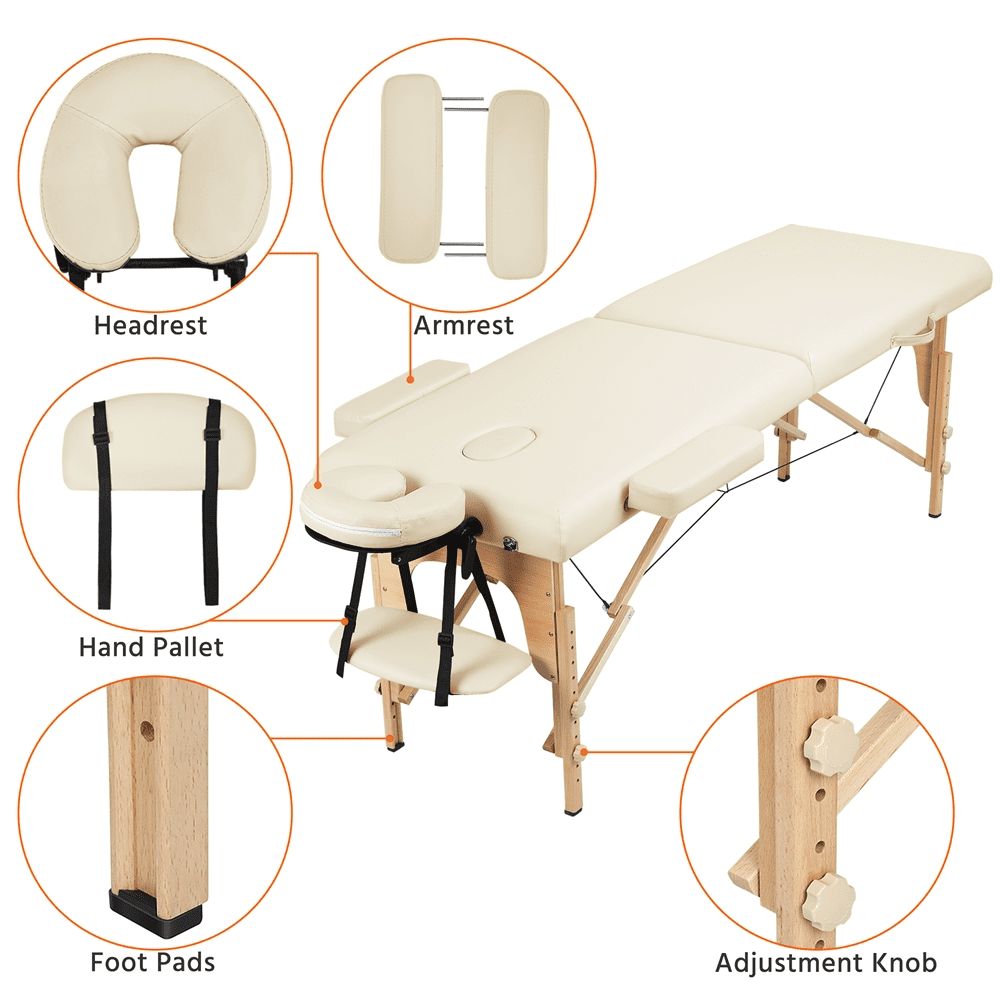 Renwick Adjustable Massage Table with Headrest and Armrest, Cream