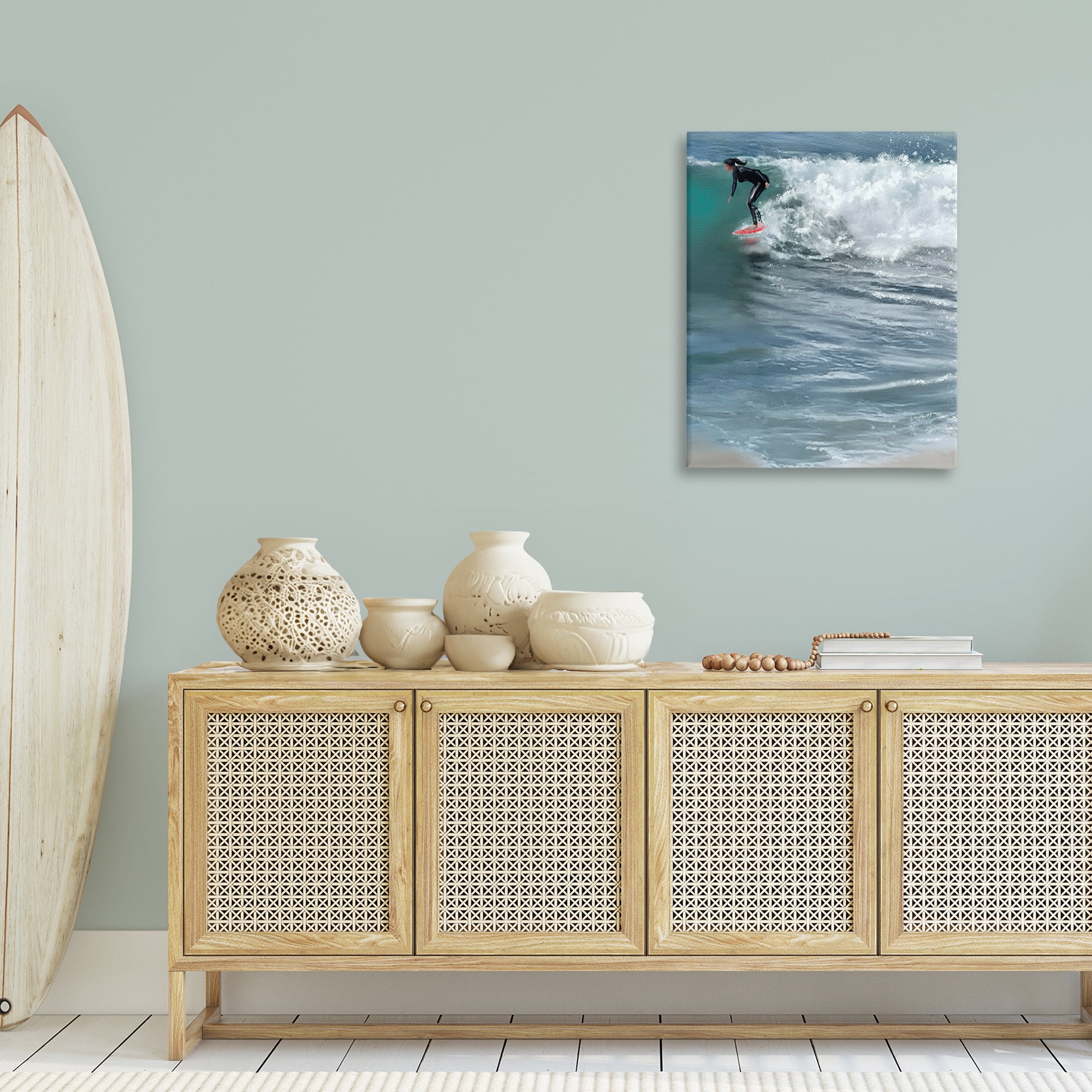 Stupell Industries Cali Surfer Girl Sports Painting Gallery Wrapped Canvas Art Print Wall Art, 24 x 30