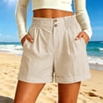 thumbnail image 3 of hlysgo Women's Bermuda Casual Shorts Elastic 2 Button Waist Loose Fit Short Comfy Cozy Summer Streetwear Short with Pockets Beige,XL, 3 of 6