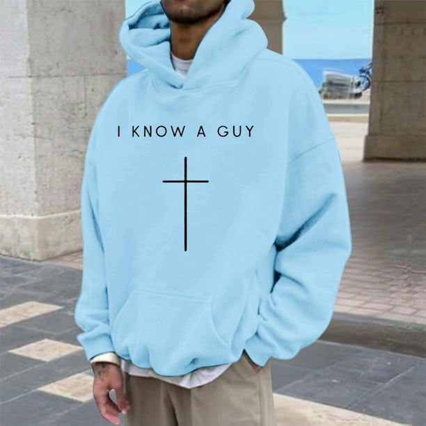 MHFRRA Sudadera con Capucha y Diseño de Jersey, Informal, Cómoda y Urbana para Creyentes Azul claro