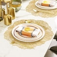 thumbnail image 5 of Luniquz Round Gold Placemats Set of 4 Sweet Acacia Elegant Tablemats Flower Round Vinyl Place Mats Table Setting Kitchen Table Mats for Dining Table Holiday Wedding Decorative, 5 of 6