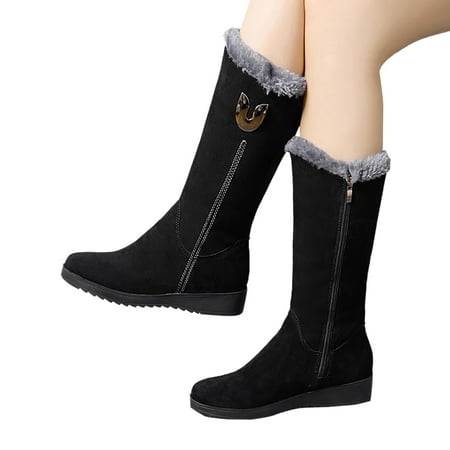 

Puawkoer Autumn And Winter Leisure Comfortable Medium High Flat Bottom Plush Shoes Snow Boots