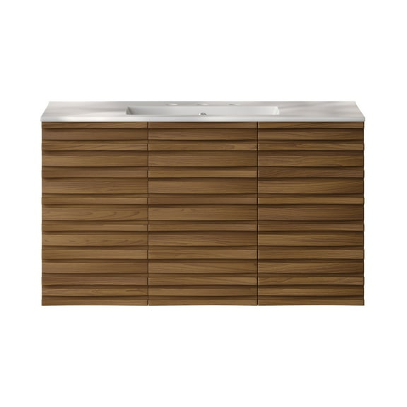 Cascade 36" Wall-Mounted Bathroom Vanity in Brown Oak with 3-Hole Widespread Sink Top