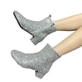 thumbnail image 4 of XIMIN Women Glitter Sparkly Booties Chunky Heels Ankle Boot with Side Zipper Low Heel Casual Block Heeled Short Boots Non Slip Wedding Dress Boots, 4 of 5