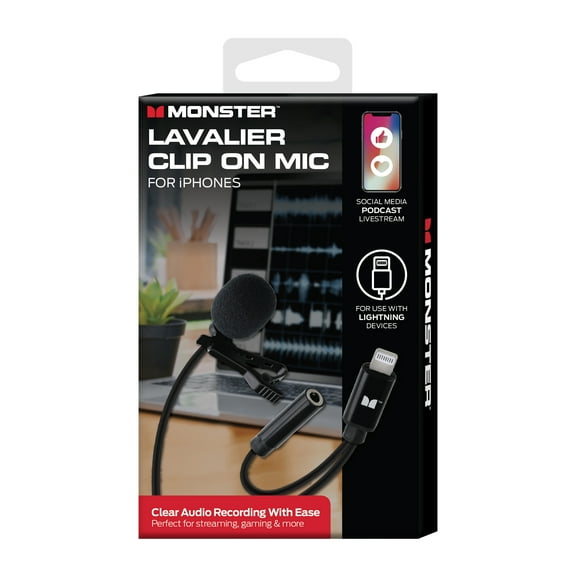 Monster Lavalier Lightning Clip-on Microphone, Vlogging 8-pin mic Support