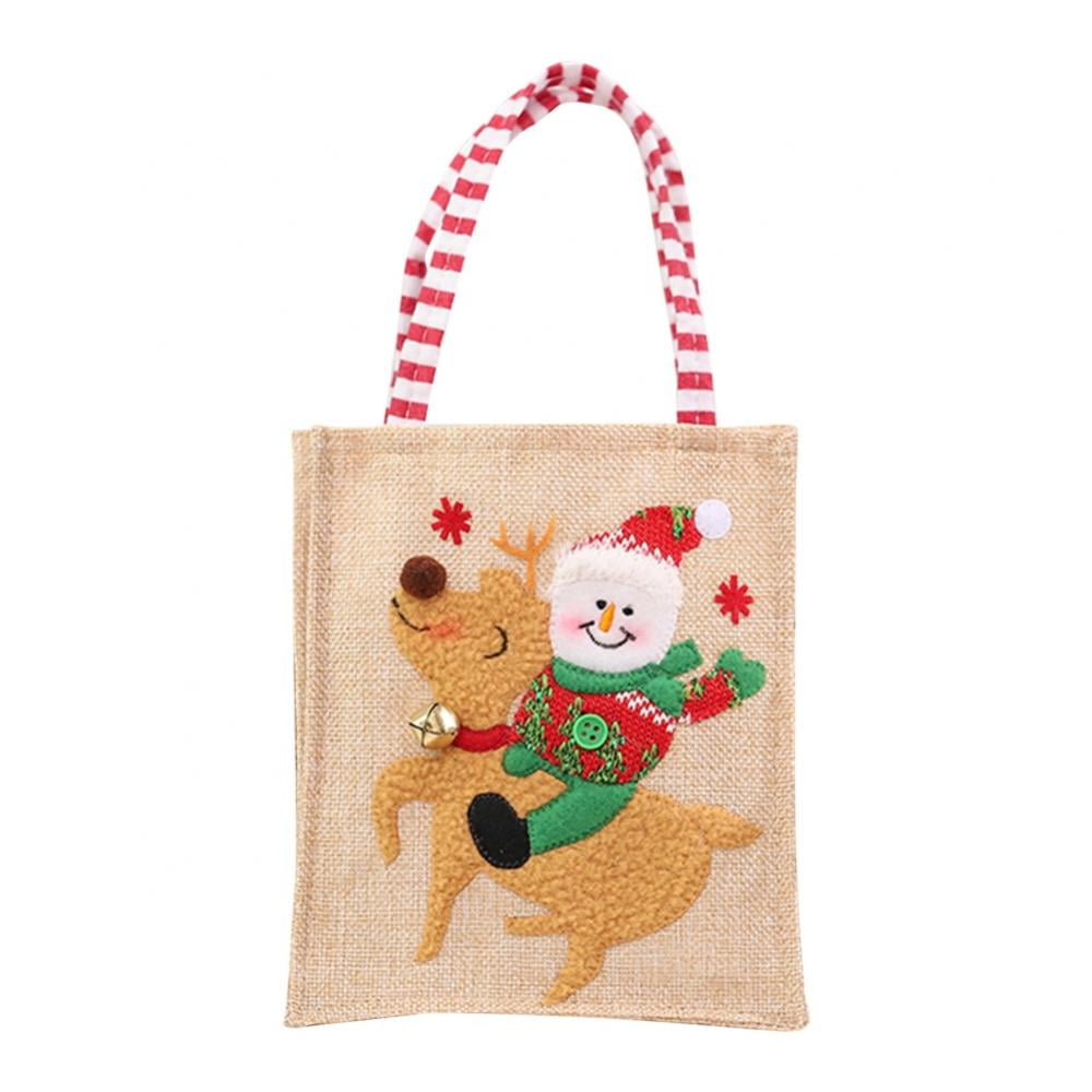 Christmas Cute Santa Snowman Gift Bag Fabric Candy Treat Tote Bag Party Decor 6L 