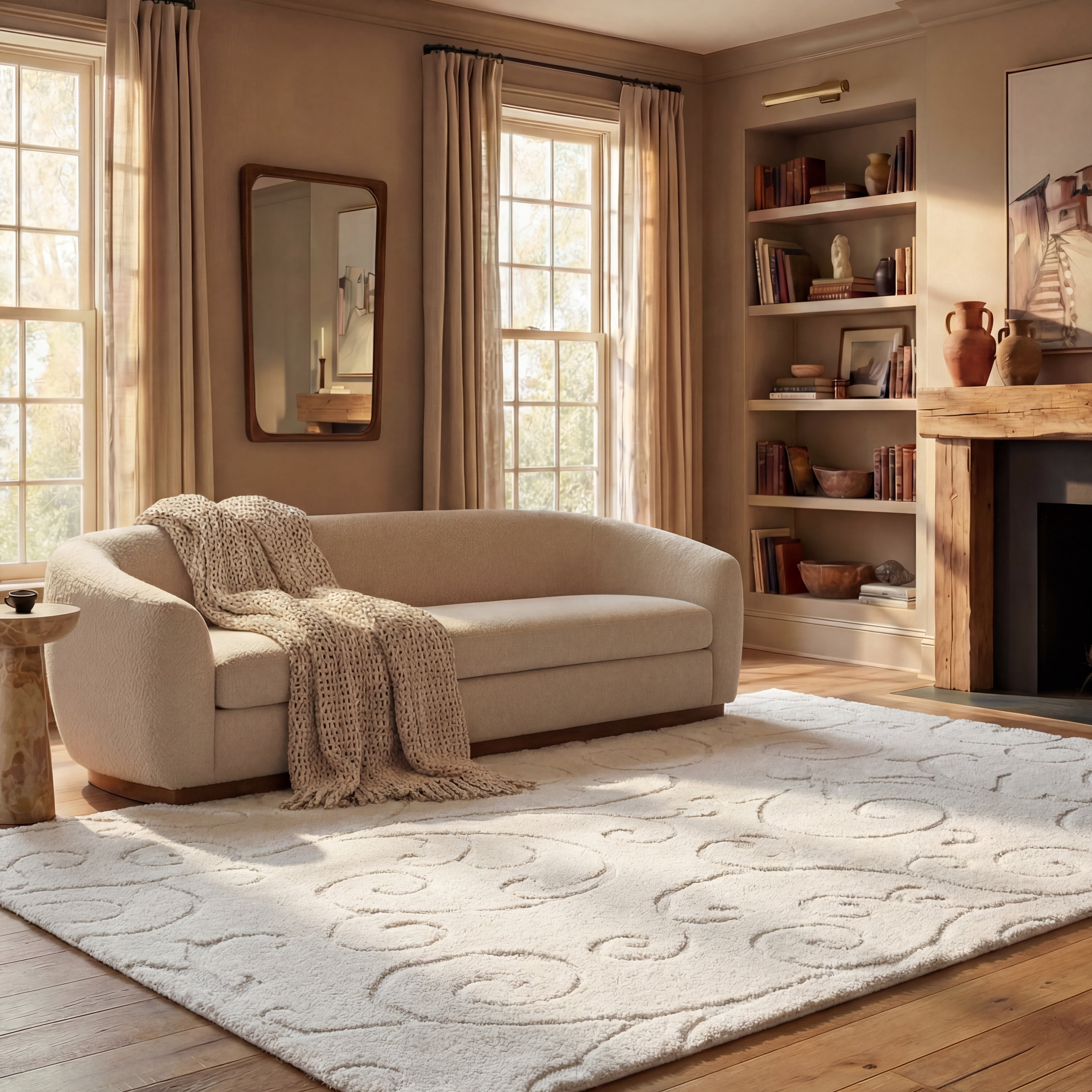 SAFAVIEH Florida Doug Floral Vines Geometric Shag Area Rug, Creme, 4' x 6' - Transitional Modern Design, Creme & Creme, Non-Shedding & Easy Cleaning, Ultra Plush Thick Pile, Ideal for Living Room, Be