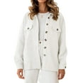 thumbnail image 2 of Women'S Fall Casual Long Sleeve Button Down Loose Light-Weight Shacket Shirt Jacket Coat with Pockets White XXL, 2 of 7