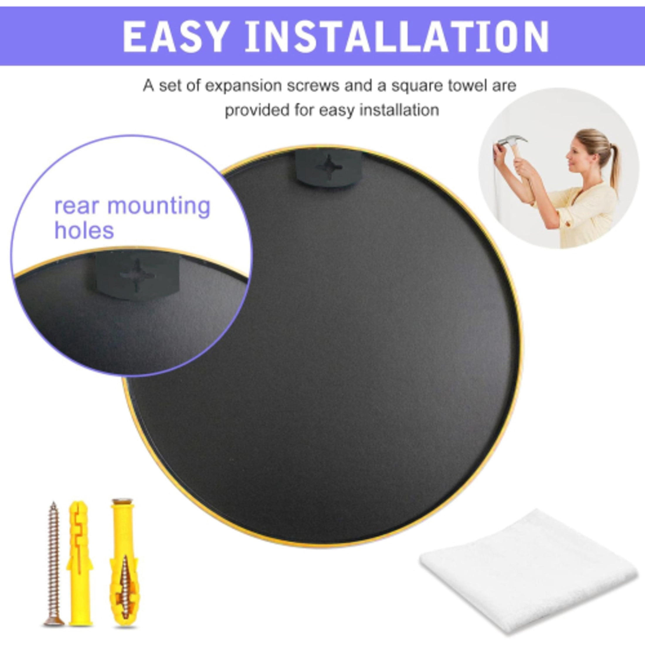 Noble House 16" Round Bathroom Wall Mirror, Aluminum Alloy Frame, HD Shatterproof Glass, Gold
