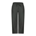 thumbnail image 4 of Elvqul Pants for Men Straight Leg Plain Black Cotton Linen Drawstring Long Flat Front Big and Tall Pants, 4 of 5