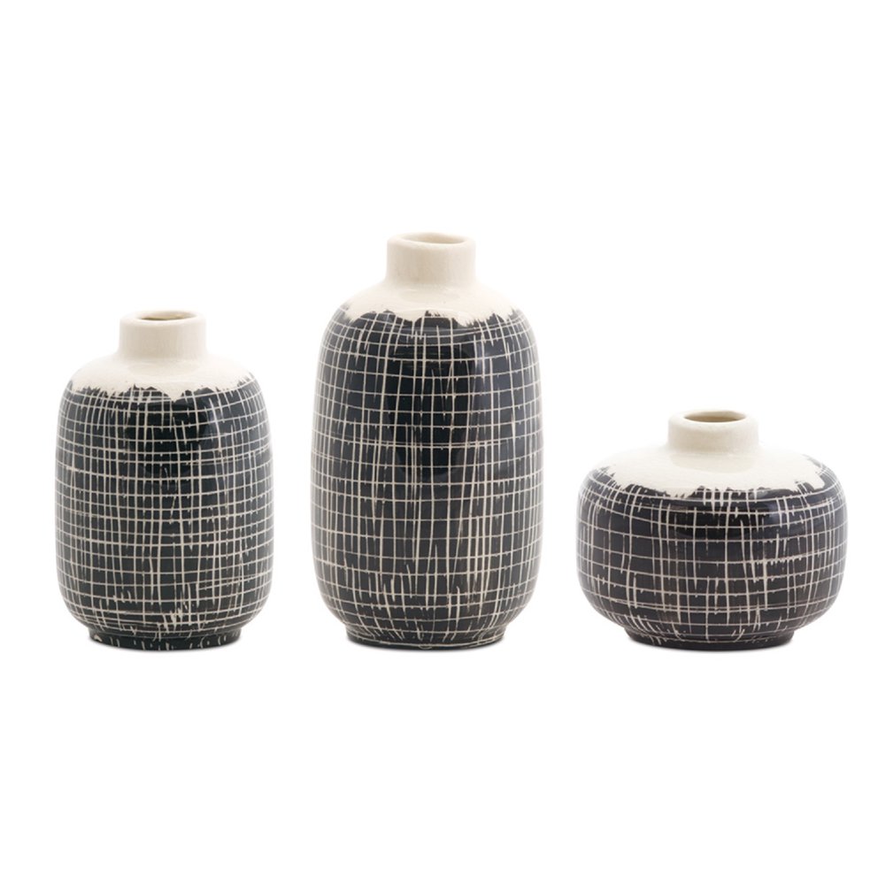 Set of 12 White and Black Terra Cotta Mini Vase 6.25”