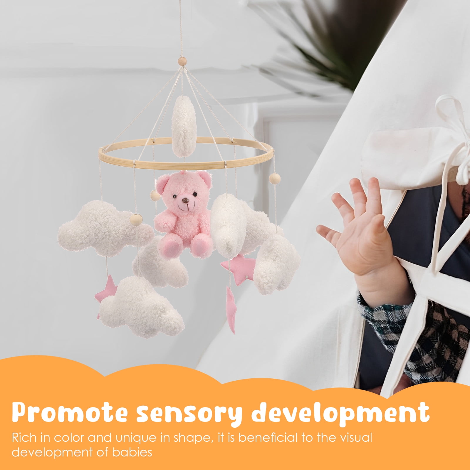 Baby Crib Mobile Soft Plush and Wood Nursery Mobile Cute Baby Bed Bell Charming Nursery Decor for Infant Newborn Boy Girl