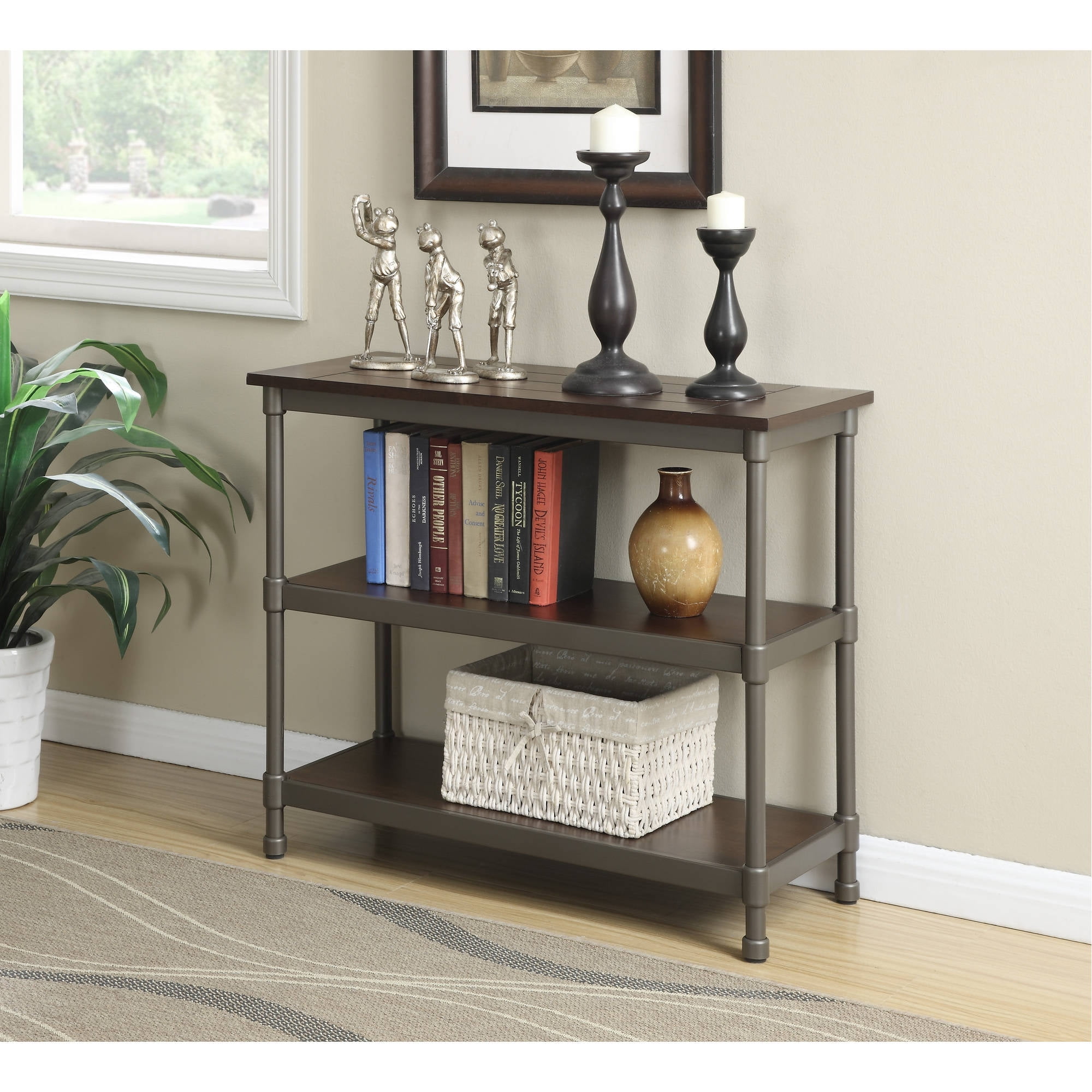 Sullivan Foyer Table, Pewter/Walnut Finish - Walmart.com