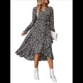 thumbnail image 1 of Vestido Maxi Bohemio Floral de Verano para Mujer, Cruzado, de Larga, con Cuello en V y Volantes, Corte A, Fluido, para Invitadas de Boda. Negro M, 1 of 10