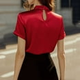 thumbnail image 4 of XUNKUSGA Womens Tops Fashion Mock Neck Tie Knot Cutout Satin Blouse Classic Soild Color Short Sleeve Tops for Women Trendy Business Casual Office Top S-2XL Red, 4 of 7