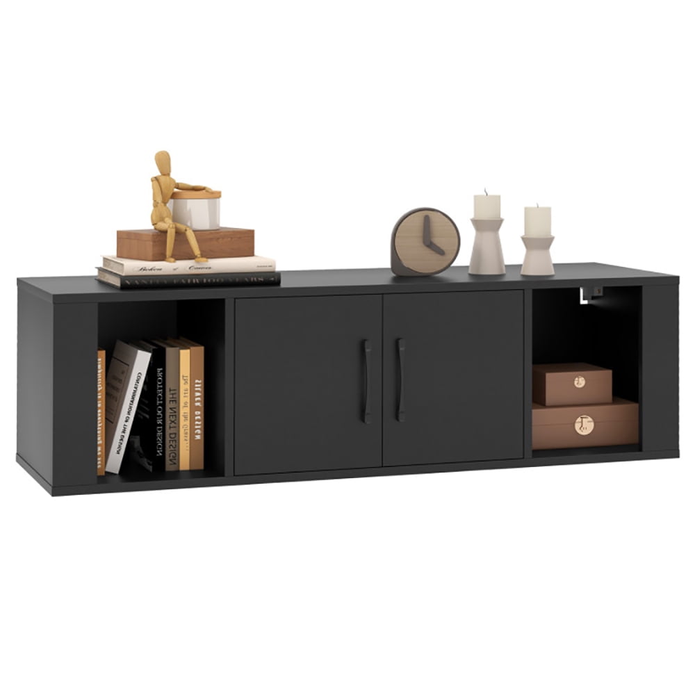 Finihen Floating Shelves, Modern Hanging Shelf for Wall Decor, Wall Mounted Floating 2 Door Desk Hutch Storage Shelves, for Living Room, Bedroom, Kitchen, Black Finihen Floating Shelves, Modern Hanging Shelf for Wall Decor, Wall Mounted Floating 2 Door Desk Hutch Storage Shelves, for Living Room, Bedroom, Kitchen, Black