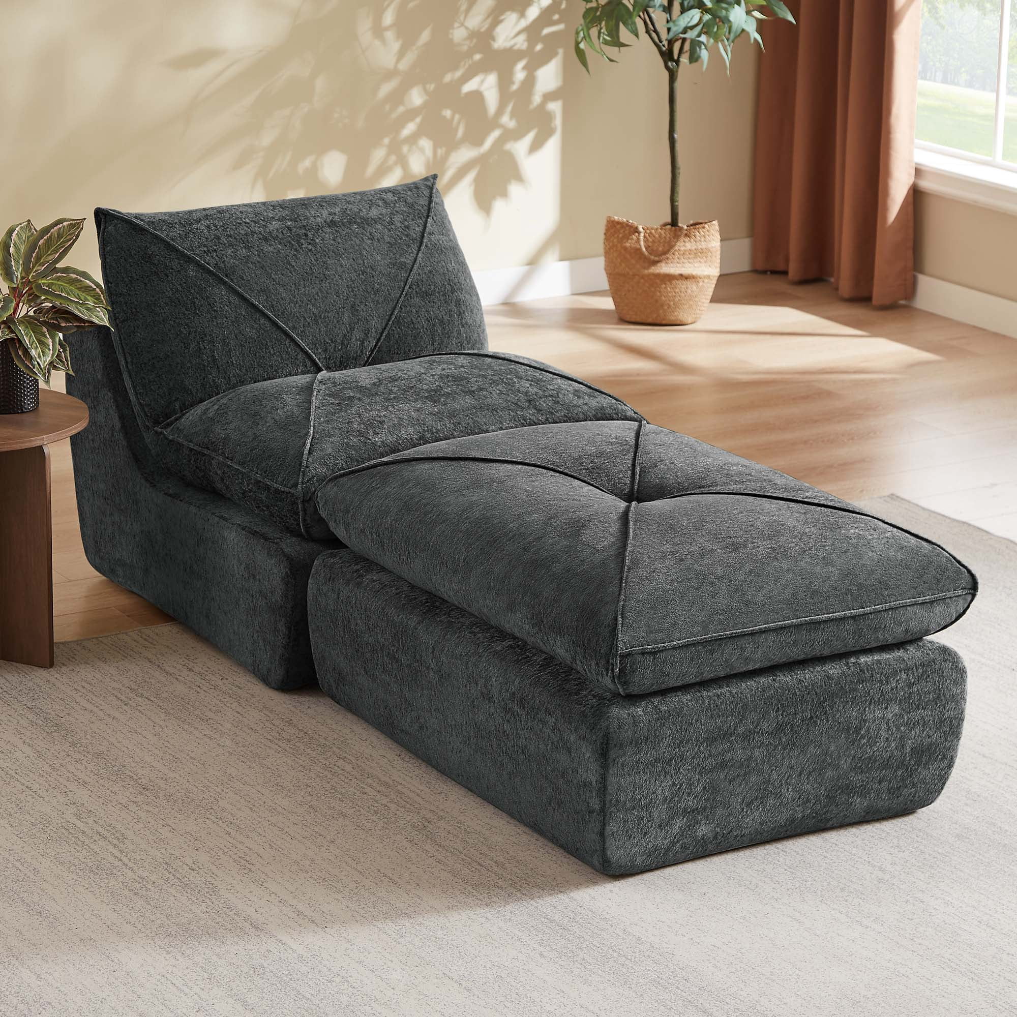 Miniyam 84" x 34" Dark Gray Left or Right Facing Chaise Lounge, Modular Add-On to Build L-Shape or U-Shape Sectional Sofa