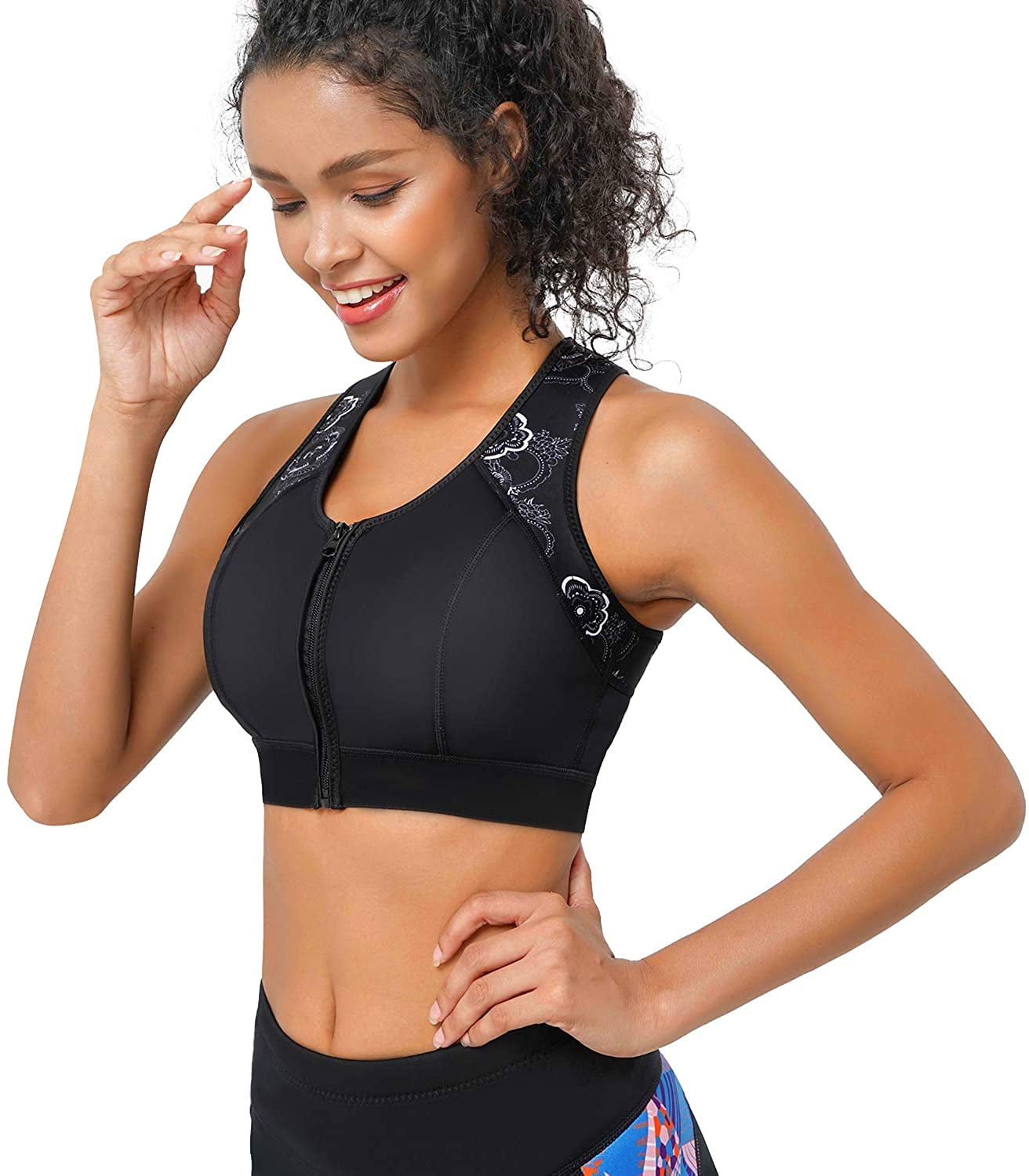 Details about   Women Zip Front Sports Bra High Impact Seamless Workout Yoga Gym Padded Vest Top 