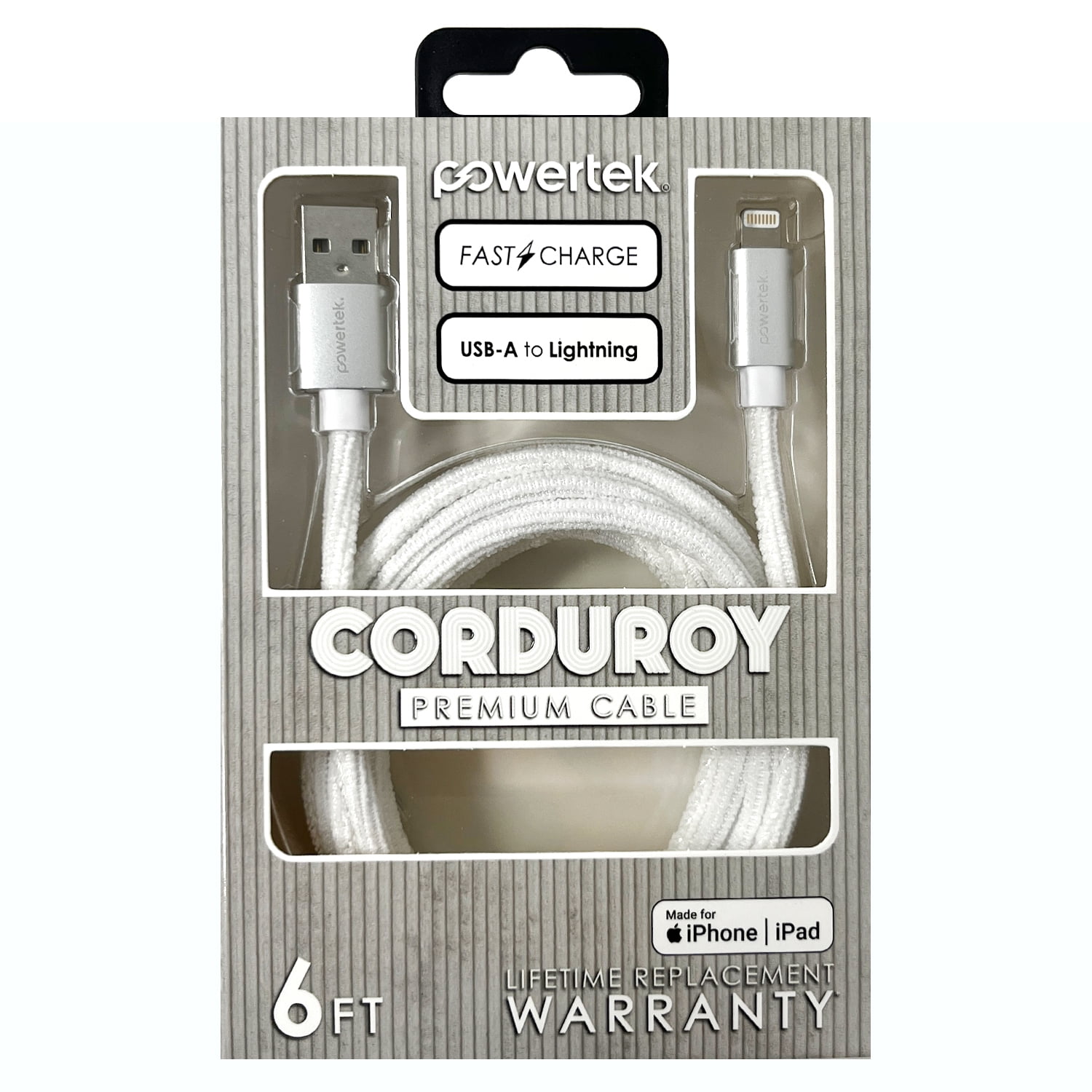 Liquipel Powertek Corduroy USB-A to Lightning - White