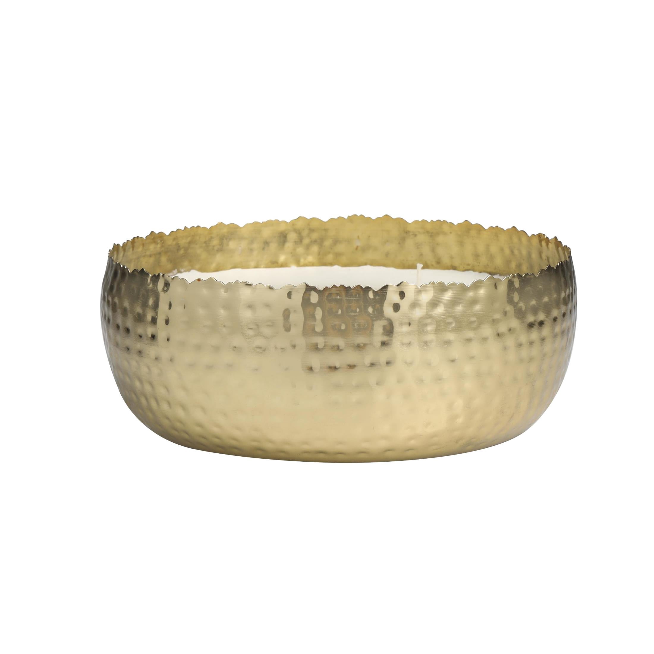 DecMode Gold Metal English Garden Scented Wide Hammered 90 oz 4 Wick Candle with White Wax