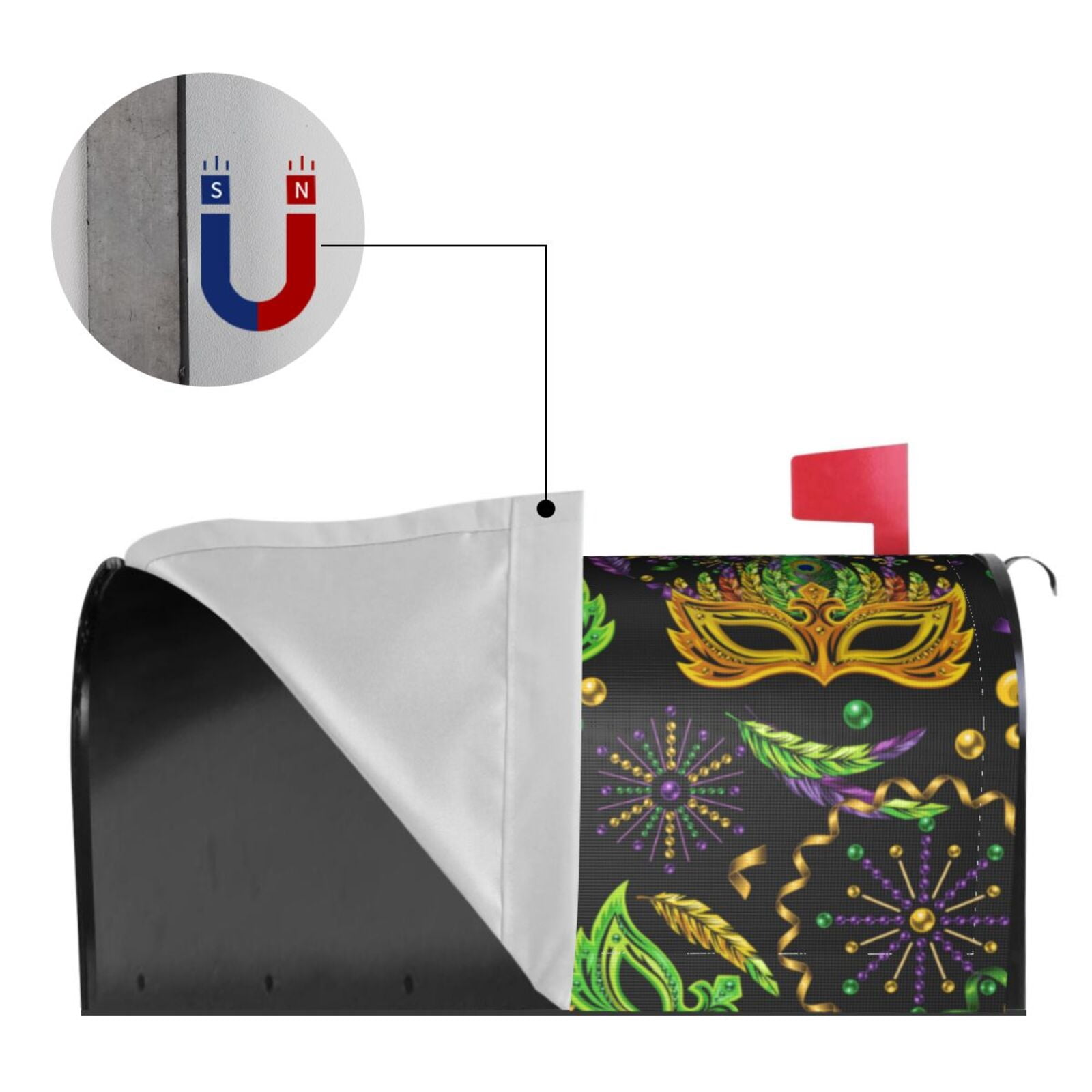 Xecao Carnival Mardi Gras3 for Mailbox Cover with Magnetic Strips, Waterproof and Sunscreen, Adds a Decorative Touch to Your Garden Yard.