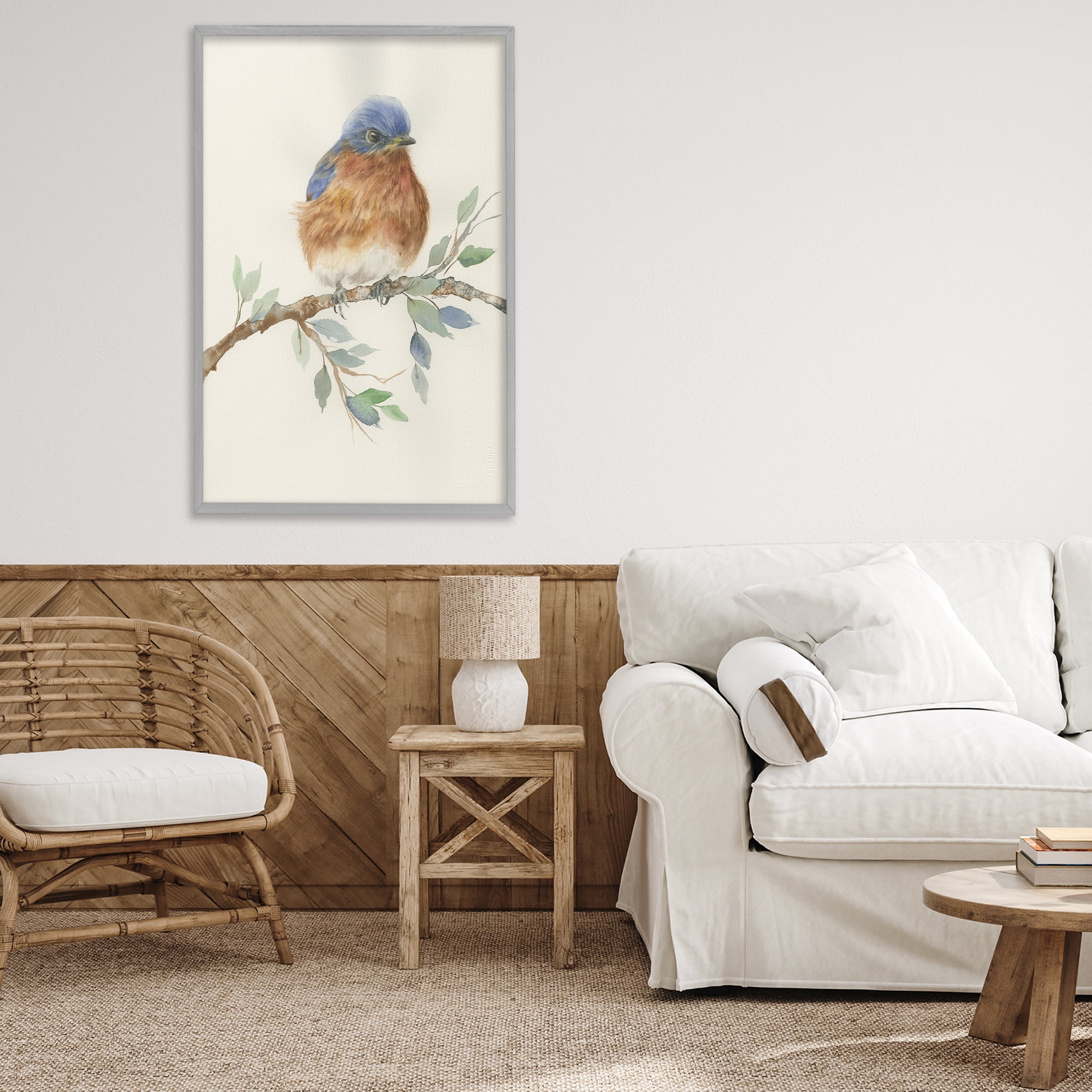 Stupell Industries Songbird Perched on Branch Gray Framed Giclee Art, design by Cady Driver