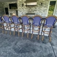 thumbnail image 3 of PURPLE LEAF Set of 2 French Outdoor Bar Height Bar Stool Bamboo Print Finish Back Rattan Wicker Patio Outdoor Bar Height Bar Stools with Footrest, Royal Blue, 3 of 7