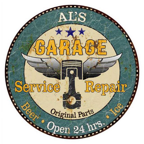 AL'S Garage 14" Round Metal Sign Man Cave Home Wall Decor 100140027004