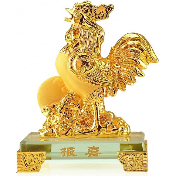 Chinese Zodiac Rooster Year Golden Resin Collectible Figurines Table Decor Statue