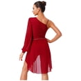 thumbnail image 2 of iiniim Women Lyrical Dance Dress Modern Contemporary Ballet Costume Asymmetric Shoulder Flowy Leotard Skirt Burgundy XL, 2 of 7