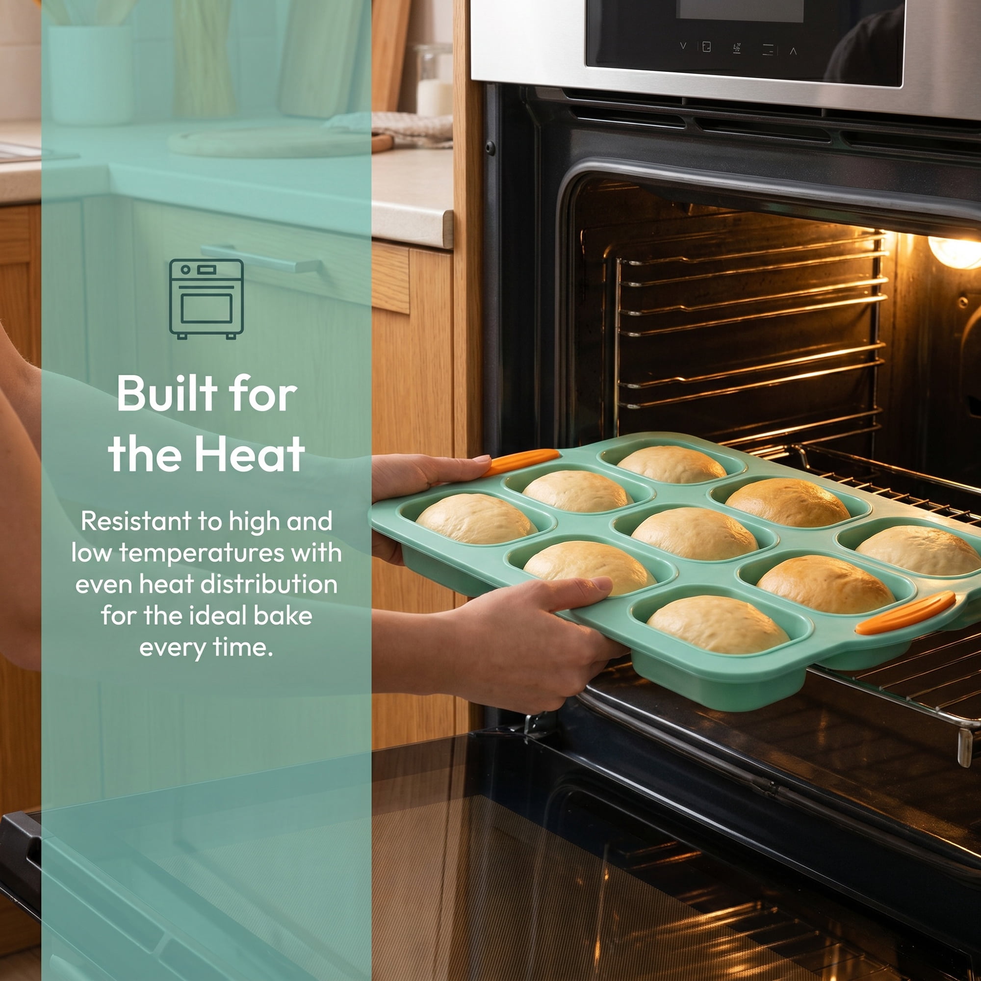 Unique Bargains Baking Pan 9-Cell Ventilated Tray with Handles Dark Green 13.2"x9.3"x1"