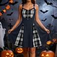 thumbnail image 6 of QATAINLAV Womens Gothic Plaid Mini Dress O-Ring Front Zip A-Line Gothic Dresses Halloween Cosplay Costume, 6 of 9