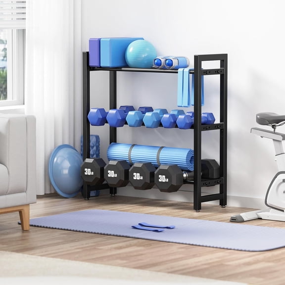 3 Tier Adjustable Dumbbell Rack – Heavy-Duty Weight Storage Stand for Dumbbells, Kettlebells, Multiple Balls, 450 lb Total Capacity, Space-Saving Home Gym Organizer (Rack Only)