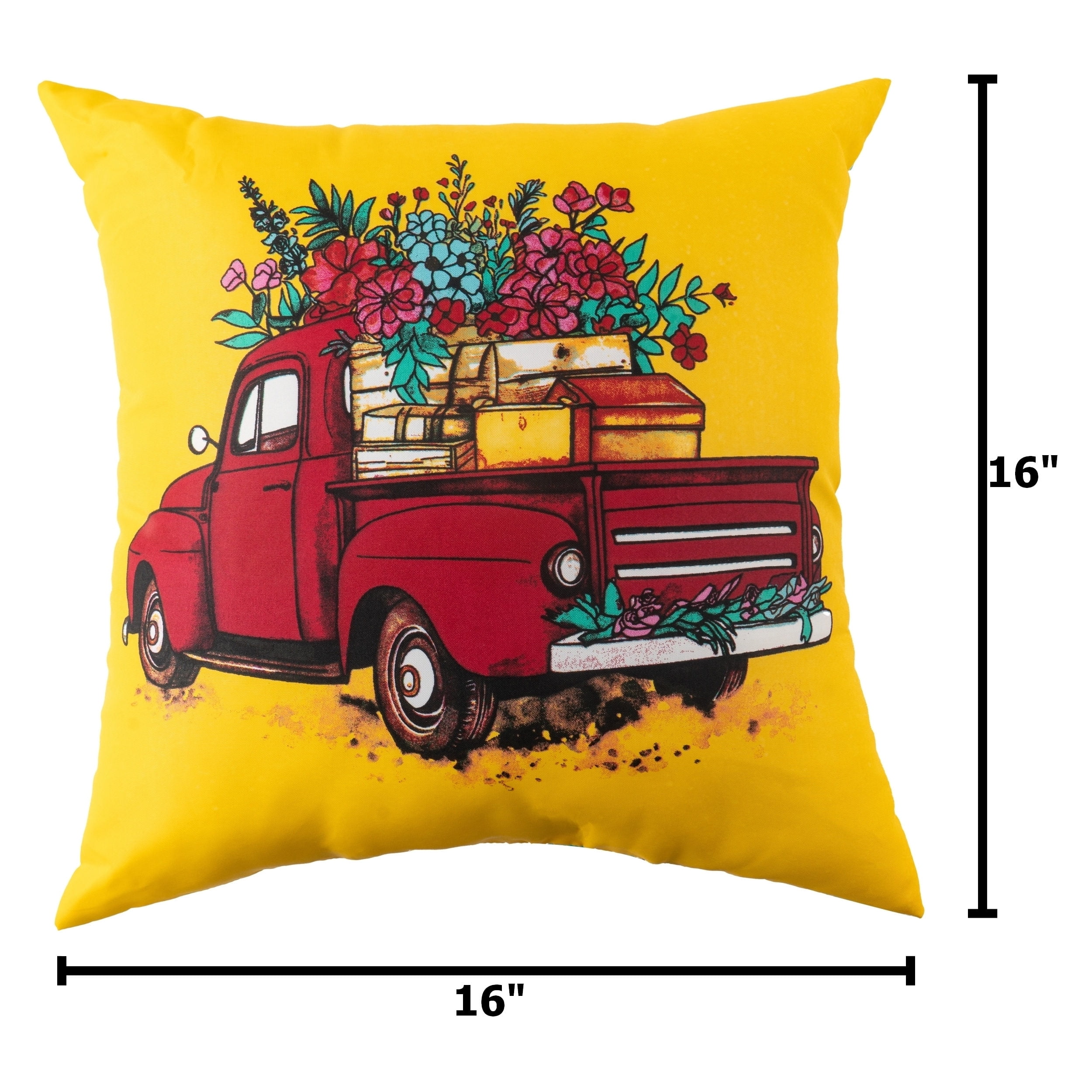 (2 pack) Mainstays Red Flower Truck Reversible Outdoor Throw Pillow 16 Inch Blue Novelty and Floral