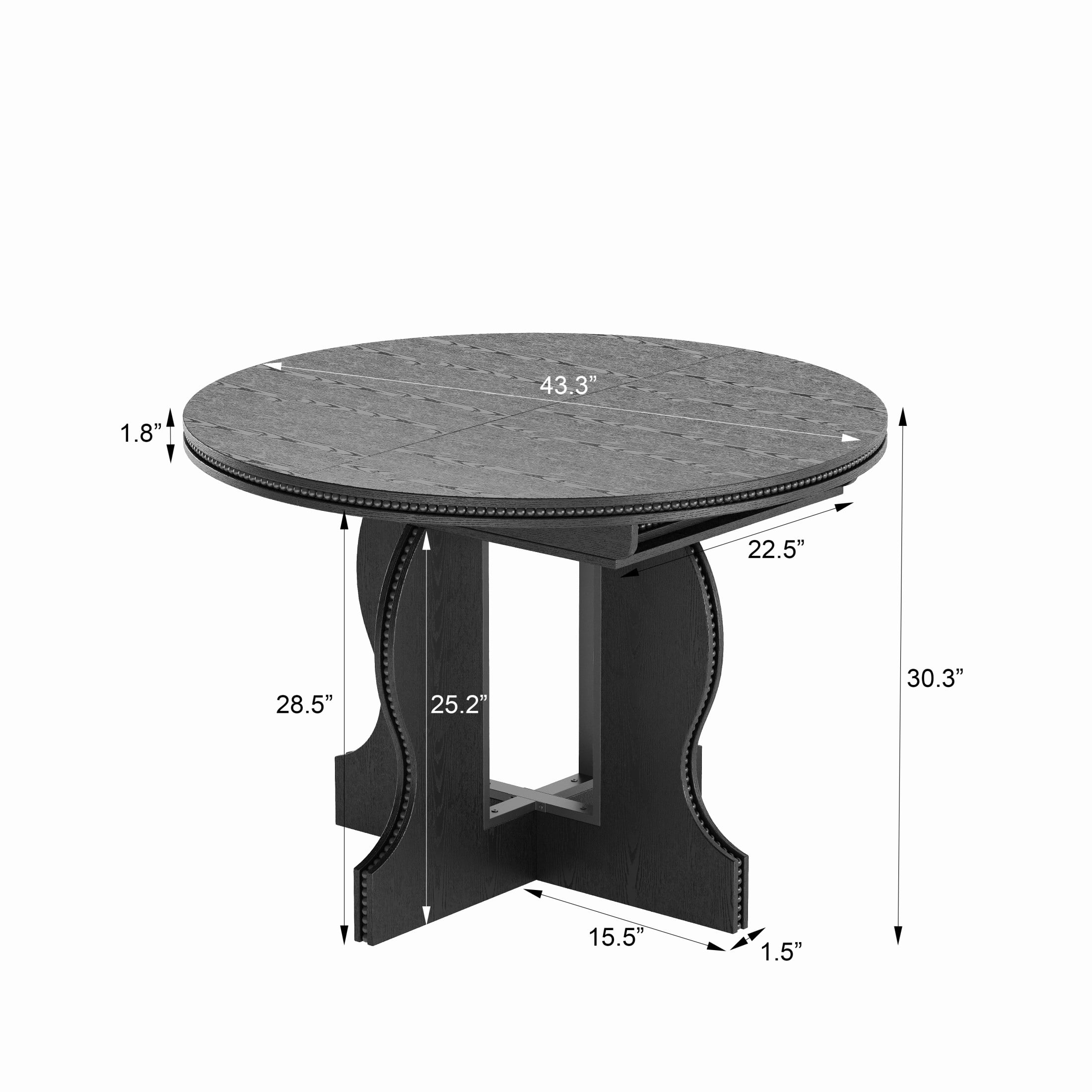 Noble House Corvel Farmhouse Extendable Round-to-Oval Wooden Dining Table with Heavy-Duty Wood Base, Black
