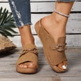 thumbnail image 2 of Rokment Womens Orthopedic Mules Platform Wedges Slip on Dress Sandals Fashion Casual Leather Open Toe Arch Support Comfortable Mid Heels Walking Slides Summer Shoes Brown Size 8, 2 of 5