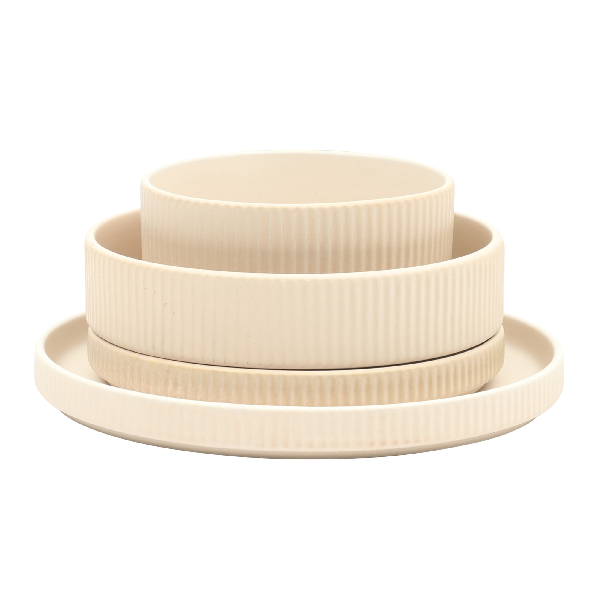 Gibson Elite Deerfield 16-Piece Stoneware Dinnerware Set – Stackable Plates and Bowls, Reactive Glaze Finish, Service for 4 - Cream White