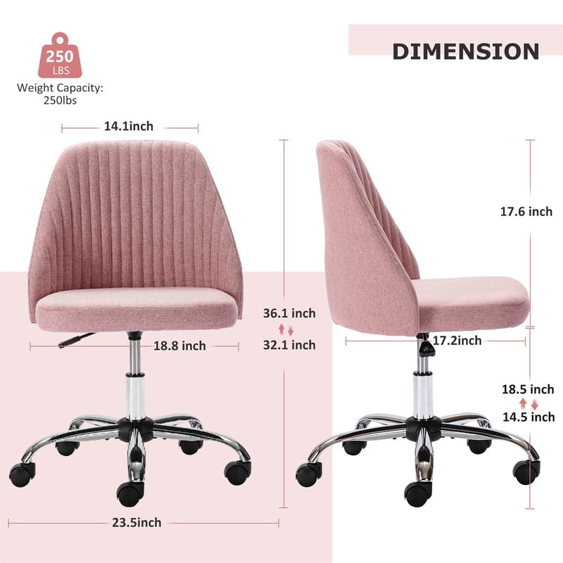 TINKLE WELL Modern Office Desk Chair, Rolling Vanity Swivel Task Chair with Wheels, Stylish Comfortable Armless Backrest for Home, Bedroom, Office, Study, Pink