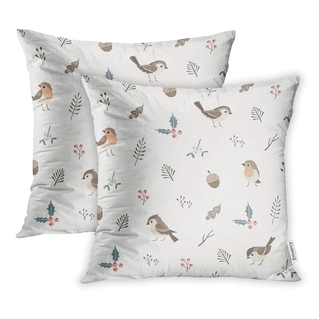 Arhome Pattern Christmas Flora Cute Little Birds Winter Acorn Pillow Case Pillow Cover 20x20 Inch Set Of 2 Walmart Com Walmart Com