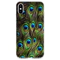 thumbnail image 1 of DistinctInk Clear Shockproof Hybrid Case for iPhone X / XS (5.8" Screen) - TPU Bumper, Acrylic Back, Tempered Glass Screen Protector - Peacock Feathers - Animal Print, 1 of 5