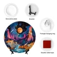 thumbnail image 4 of Cauagu Fantasy Cosmic Landscape Print Bone China Decorative Plate, Wall Mount Plate Holiday Decor Decorative Ceramic Plates with Stand Elegant Household Plates Decorative-8in, 4 of 6