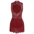 thumbnail image 5 of inlzdz Women Flowy Tulle Skirted Leotard Contemporary Lyrical Dance Dress Ballet Dancewear Burgundy XL, 5 of 6