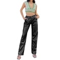 thumbnail image 4 of hirigin Women's Faux Leather Pants, Vintage High Waist Solid Color Straight Leg Dress Pants, 4 of 9